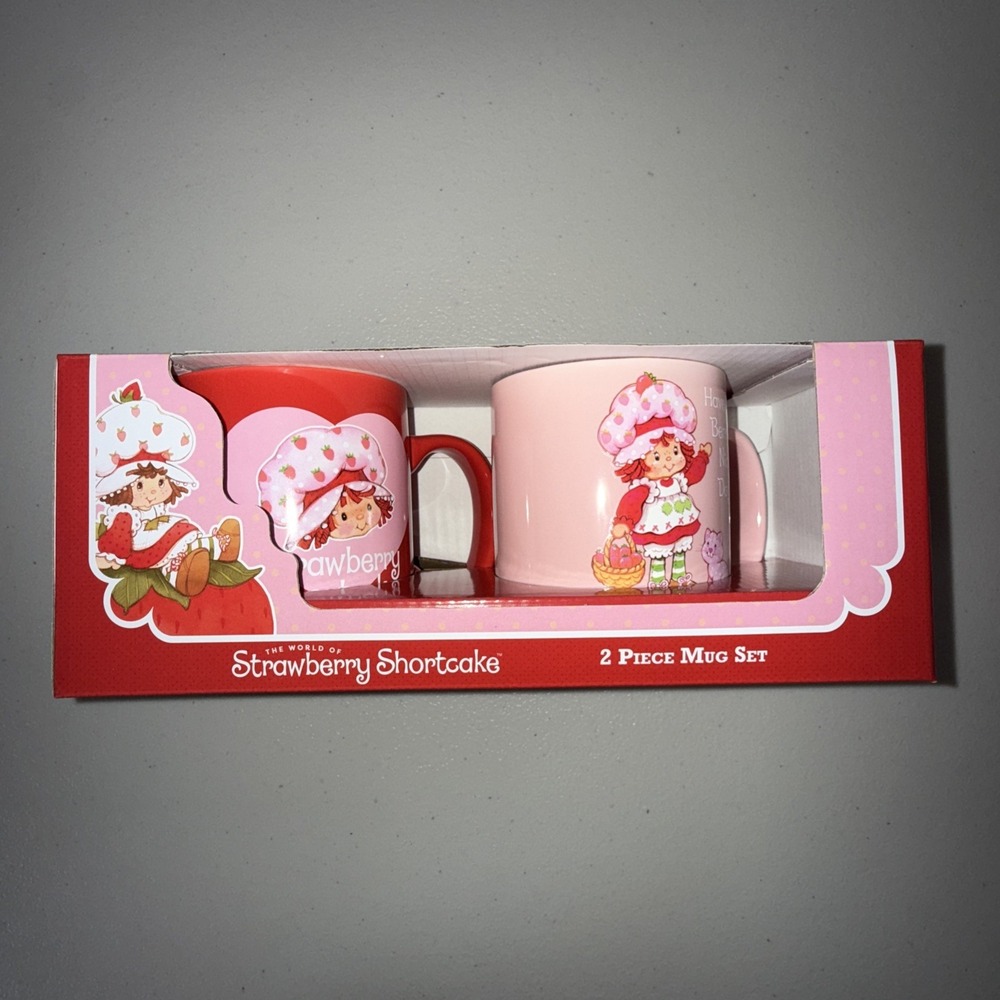 Strawberry Shortcake 2 Piece Mug Set Pink Red Custard Cat Hearts‎ 14oz Mug